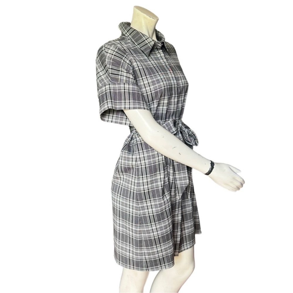 Alice + Olivia Lucette Plaid Belted Mini Dress Black & Gray Size Large - Picture 7 of 11